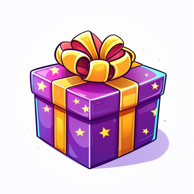 Photo cartoon gift box with a bow and stars generative ai