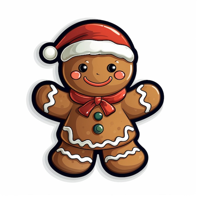 cartoon gingerbread man with santa hat and scarf generative ai