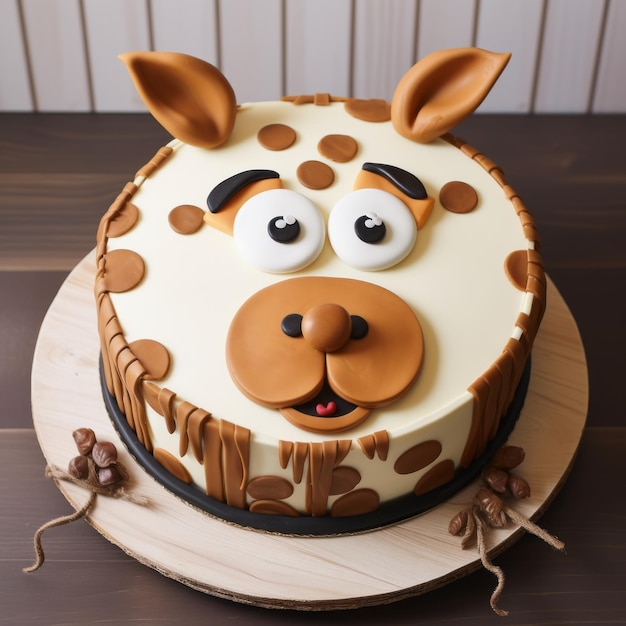 Photo cartoon giraffe cake with 3d wood design