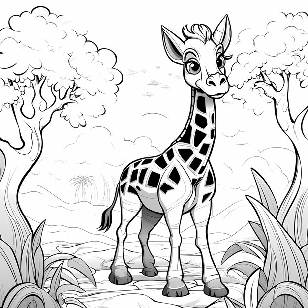 Photo cartoon giraffe delight coloring book page in madagascar movie style vector illustration