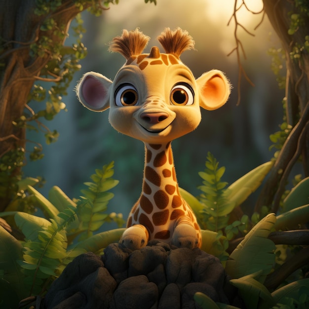 a cartoon giraffe in the jungle