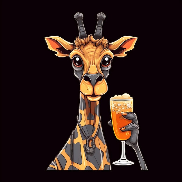 cartoon giraffe met een glas bier en een mes generatieve ai
