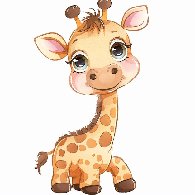 cartoon giraffe with big eyes and brown spots standing generative ai