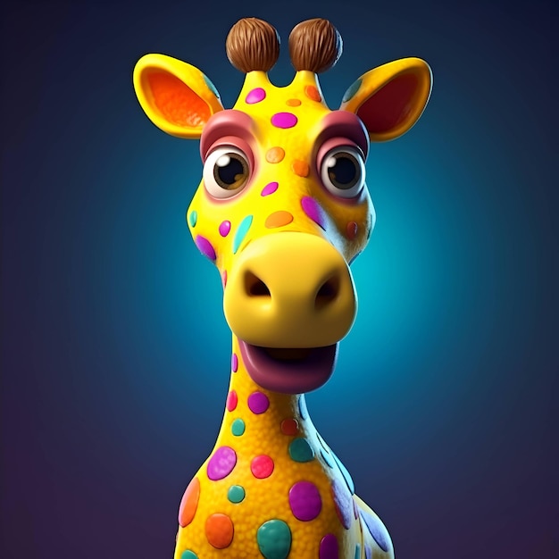 Cartoon giraffe with a funny expression on his face looking at the camera