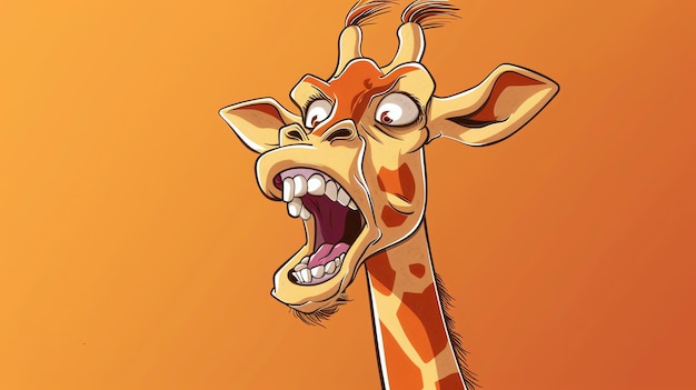 A cartoon giraffe with a funny expression on its face The giraffe is yelling with its mouth wide open and its teeth bared