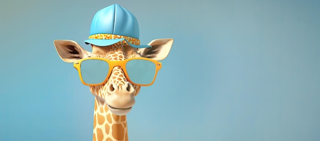 A cartoon giraffe with sunglasses on its head on colorful background Generative AI