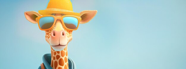 A cartoon giraffe with sunglasses on its head on colorful background Generative AI