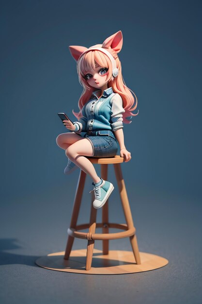 Cartoon girl anime style young beautiful beauty sitting on high stool wallpaper illustration