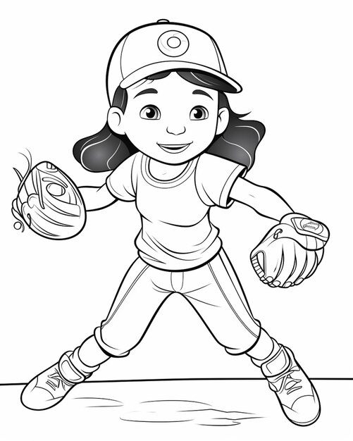 Photo a cartoon girl in a baseball uniform throwing a ball generative ai