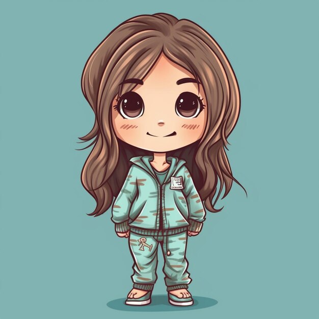 Photo a cartoon girl in a blue jacket and pants with a hoodie generative ai