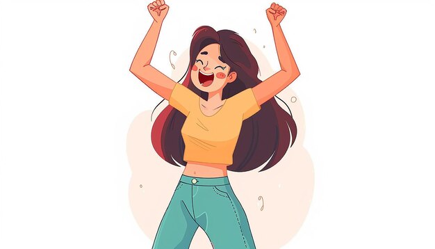 Photo a cartoon of a girl celebrating her success