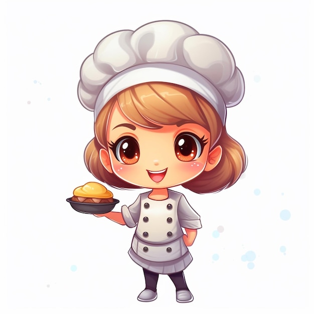 Cartoon girl in chef outfit holding a plate of food generative ai