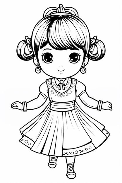 a cartoon girl in a dress with big eyes and a bow generative ai