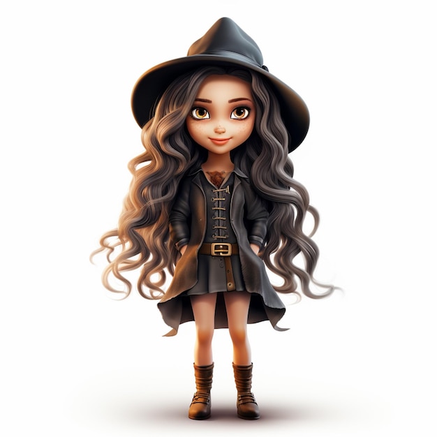 Мультяшная девушка в костюме ведьмы и шляпе с генеративным ИИ