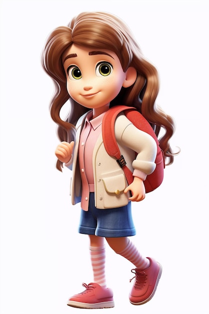 Cartoon girl going to school