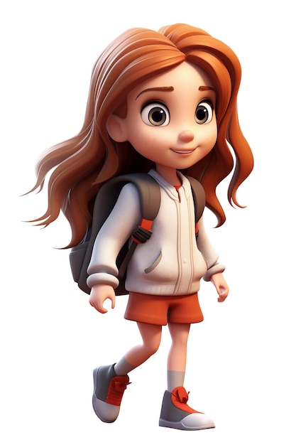 Cartoon girl going to school