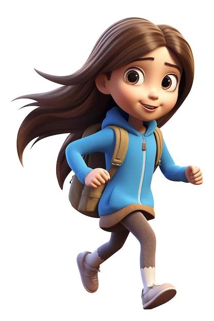 Девушка из мультфильмов идет в школу.