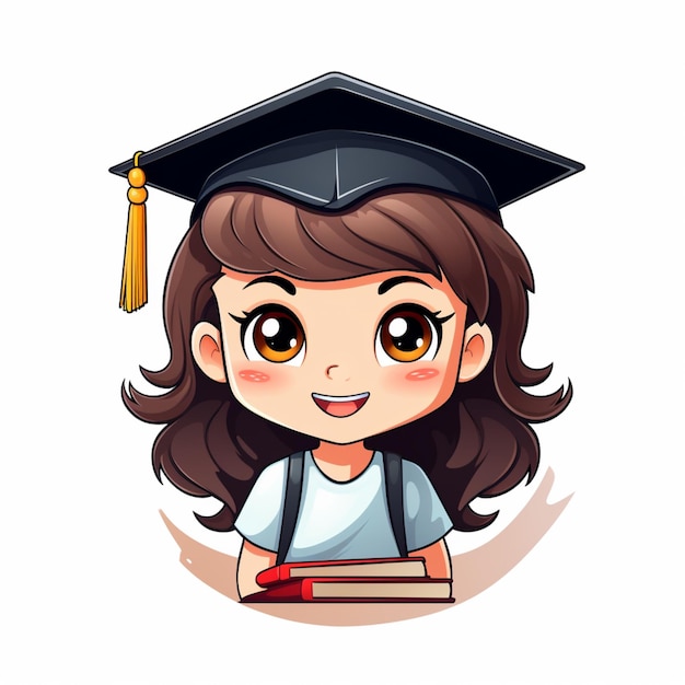 Photo cartoon girl in graduation cap holding a book generative ai