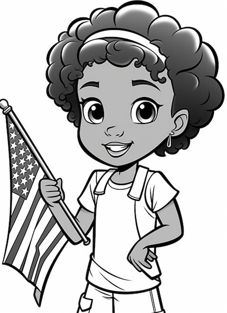 Photo a cartoon girl holding an american flag and smiling generative ai