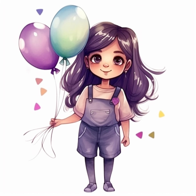 Photo a cartoon girl holding a bunch of balloons and a balloon generative ai