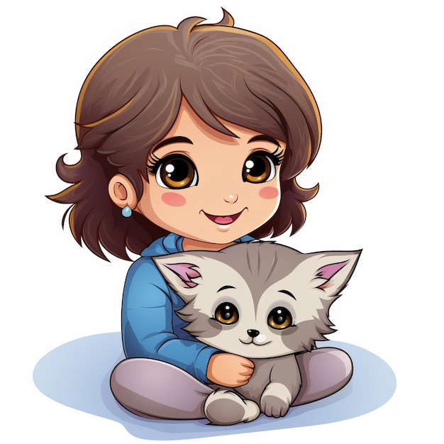 Premium AI Image | cartoon girl holding a kitten