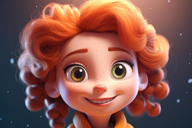 Девушка из мультфильмов улыбается в камеру, сгенерированную искусственным интеллектом.