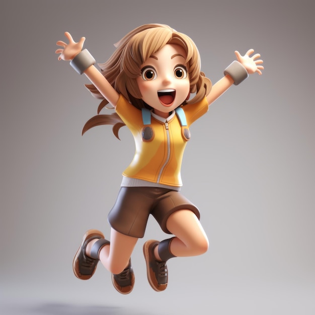 a cartoon girl jumping in the air with her arms outstretched