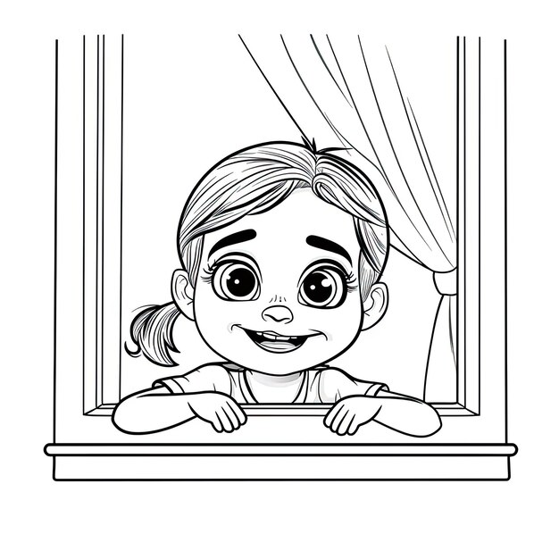 Photo a cartoon girl looking out a window