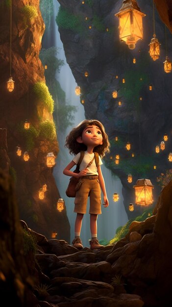 A cartoon of a girl looking up at a lantern with the words'the little prince'on it