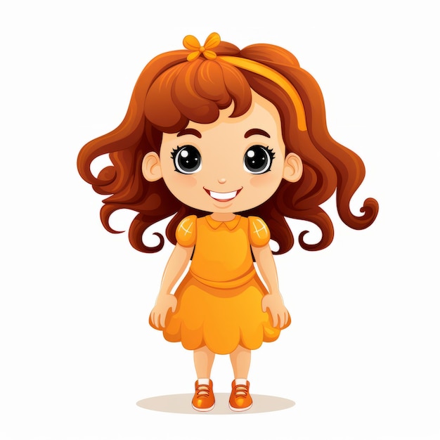 a cartoon girl in an orange dress