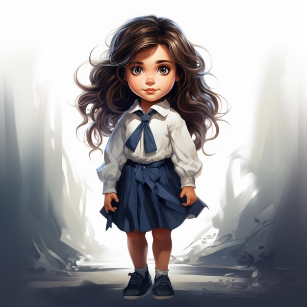 cartoon girl in a school uniform standing in a dark alley generative ai