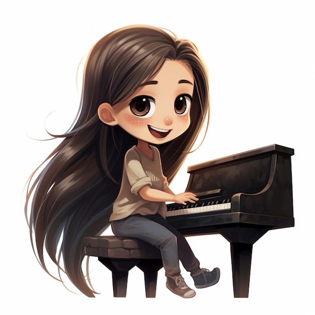 cartoon girl sitting on a piano playing a song generative ai