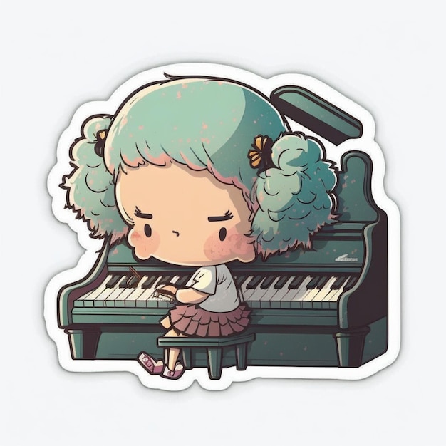 Photo a cartoon girl sitting on a piano playing a song generative ai