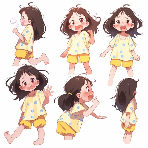 cartoon girl in various poses with different expressions generative ai