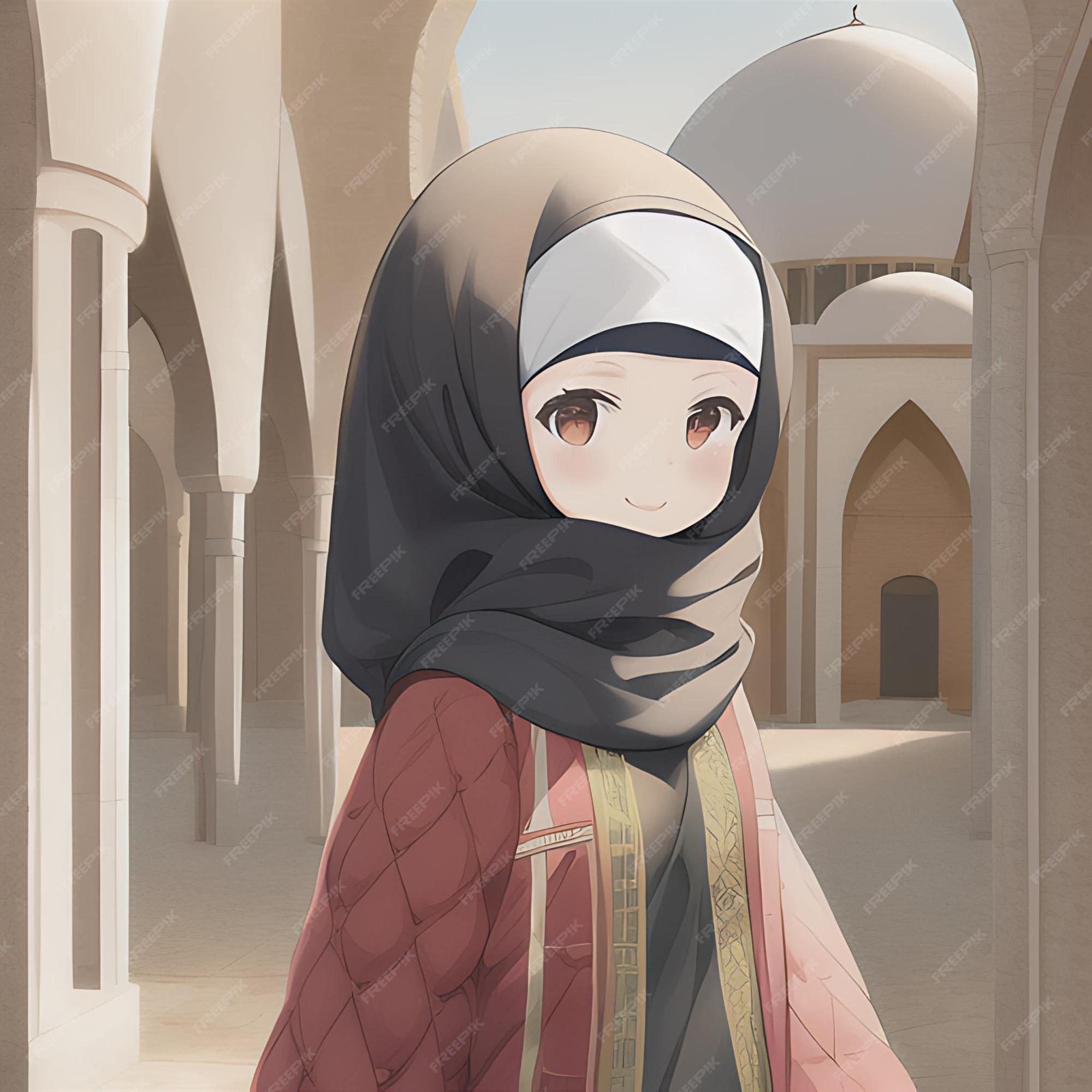 Premium Photo  A cartoon of a girl wearing a hijab and a scarf