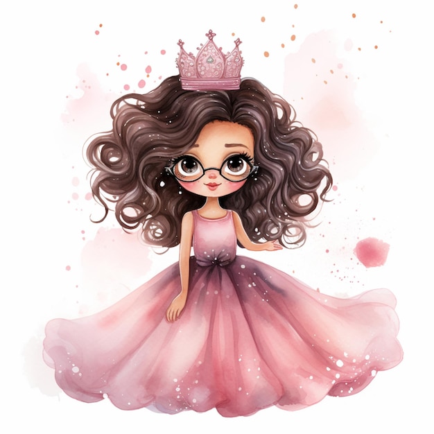 cartoon girl wearing a pink dress and a tiable with a crown generative ai