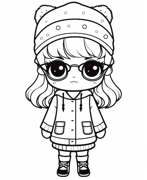 A cartoon girl wearing a winter coat and hat generative ai