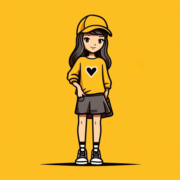 Cartoon of a girl wearing a yellow hat and yellow sweater