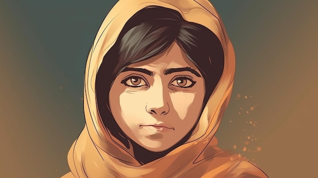 A cartoon of a girl wearing a yellow scarf