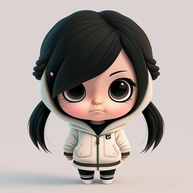 Photo a cartoon girl in a white jacket and black pants generative ai