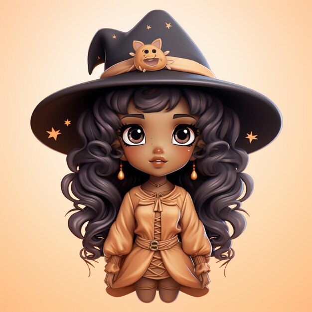 cartoon girl in a witch costume with a cat on her hat generative ai