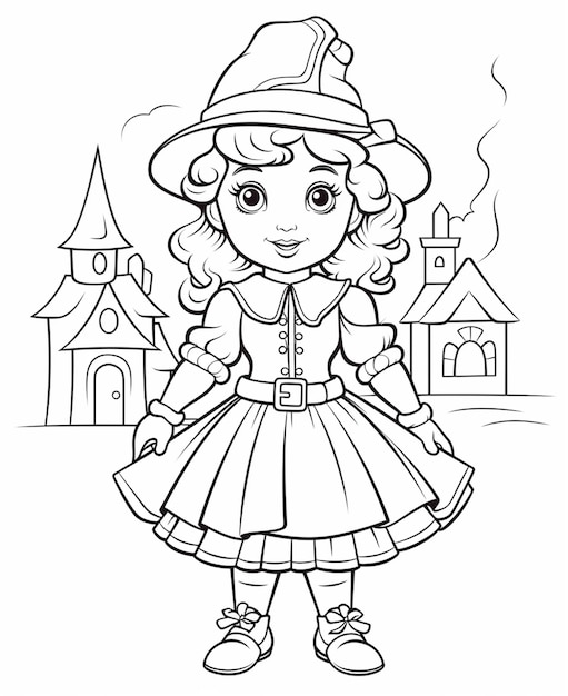 a cartoon girl in a witch costume with a hat and a broom generative ai