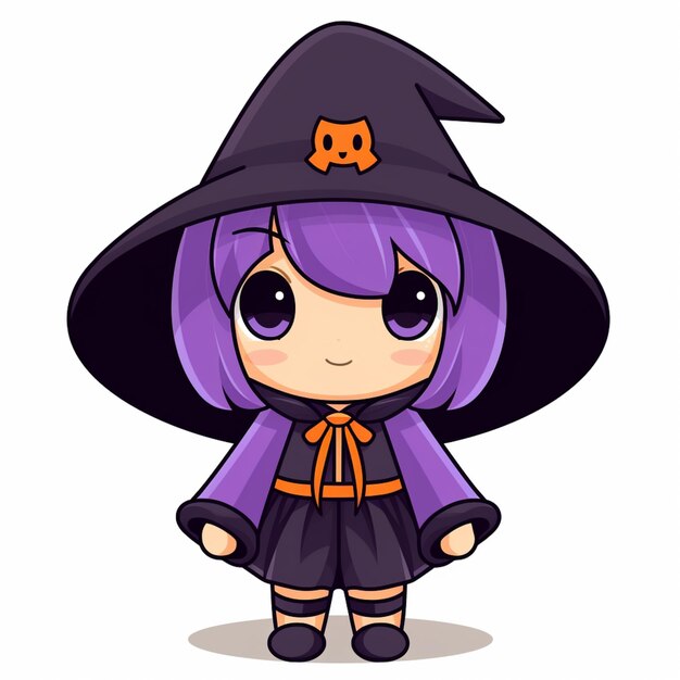 Cartoon girl in a witch costume with a purple hat generative ai