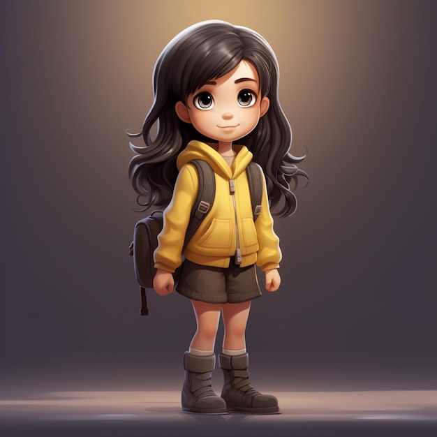 cartoon girl with backpack and backpack standing in front of a dark background generative ai