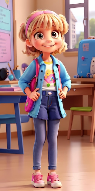 a cartoon of a girl with a backpack and a backpack