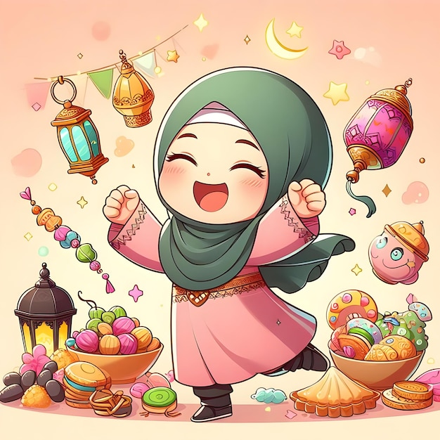 Photo a cartoon of a girl with a basket of candies