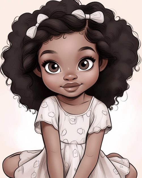 Photo a cartoon girl with a big afro sitting on the ground generative ai