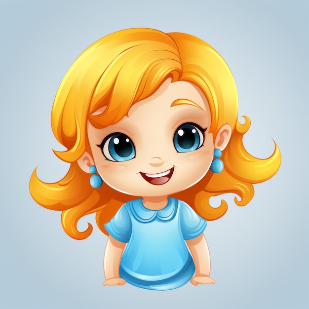 Cartoon girl with big blue eyes and blonde hair