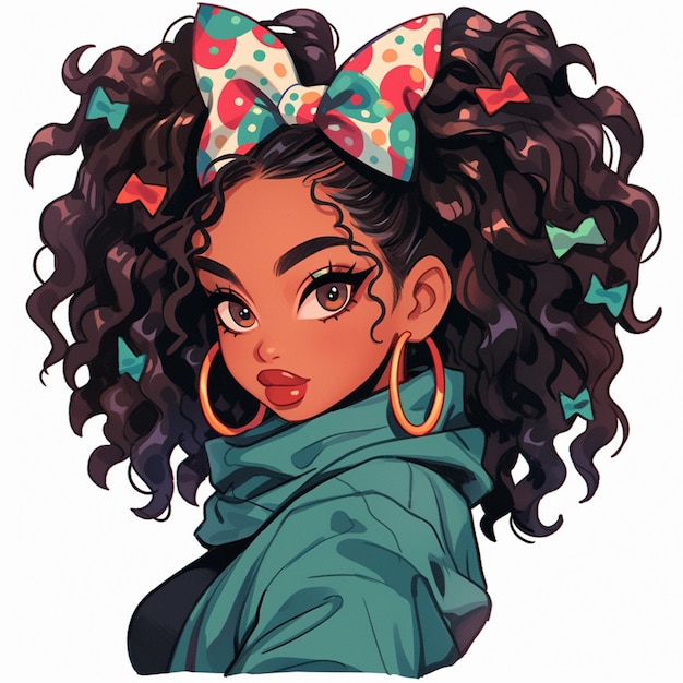 cartoon girl with big hoops and a bow on her head generative ai