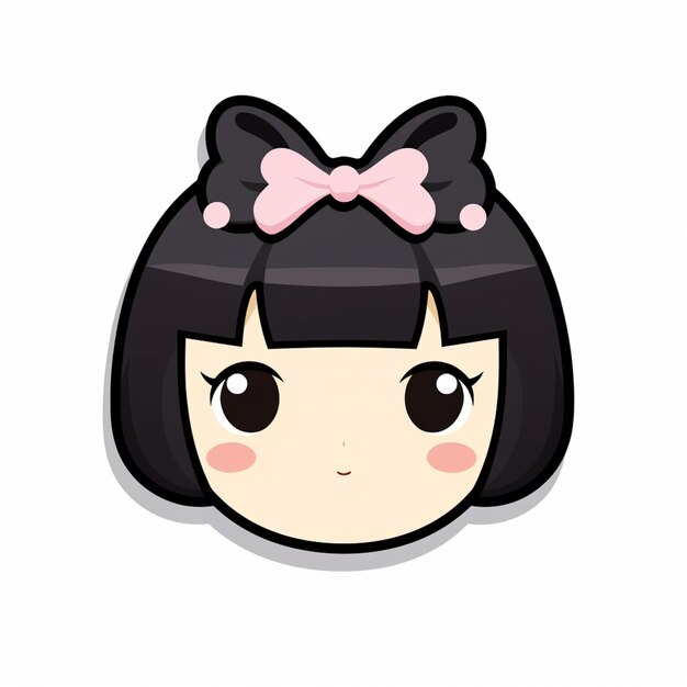 Cartoon girl with black hair and pink bow on her head generative ai